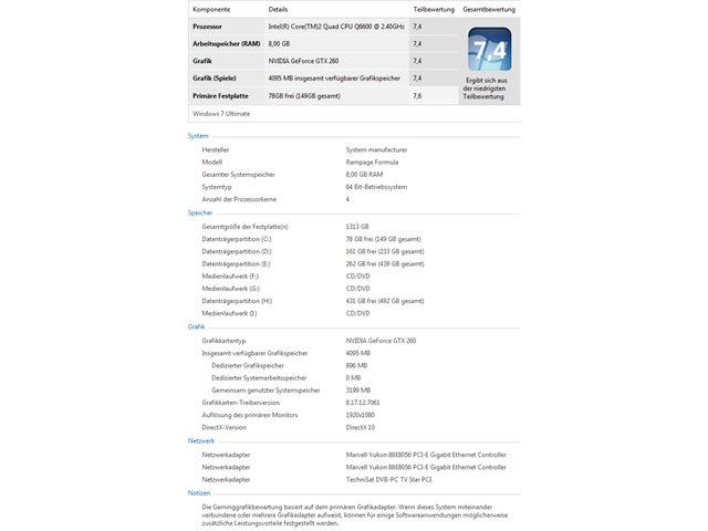 Leistungsindex Win7 Ultimate x64